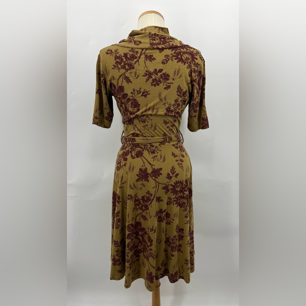 Effie's Heart M Cowl Neck Dress green 0687 brown elbow sleeve medium women - Picture 5 of 11